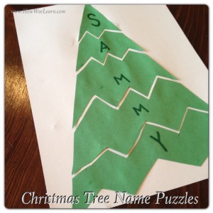These cute Christmas Tree Name Puzzles make great Preschool Christmas Projects