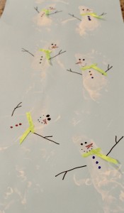 Turn footprints into snowmen for homemade Christmas wrapping paper! an awesome preschool craft!