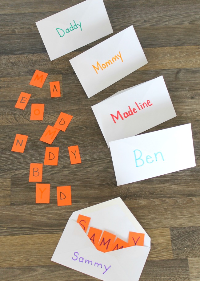 This is a great way to help little ones learn their alphabet! Great name recognition activity too.
