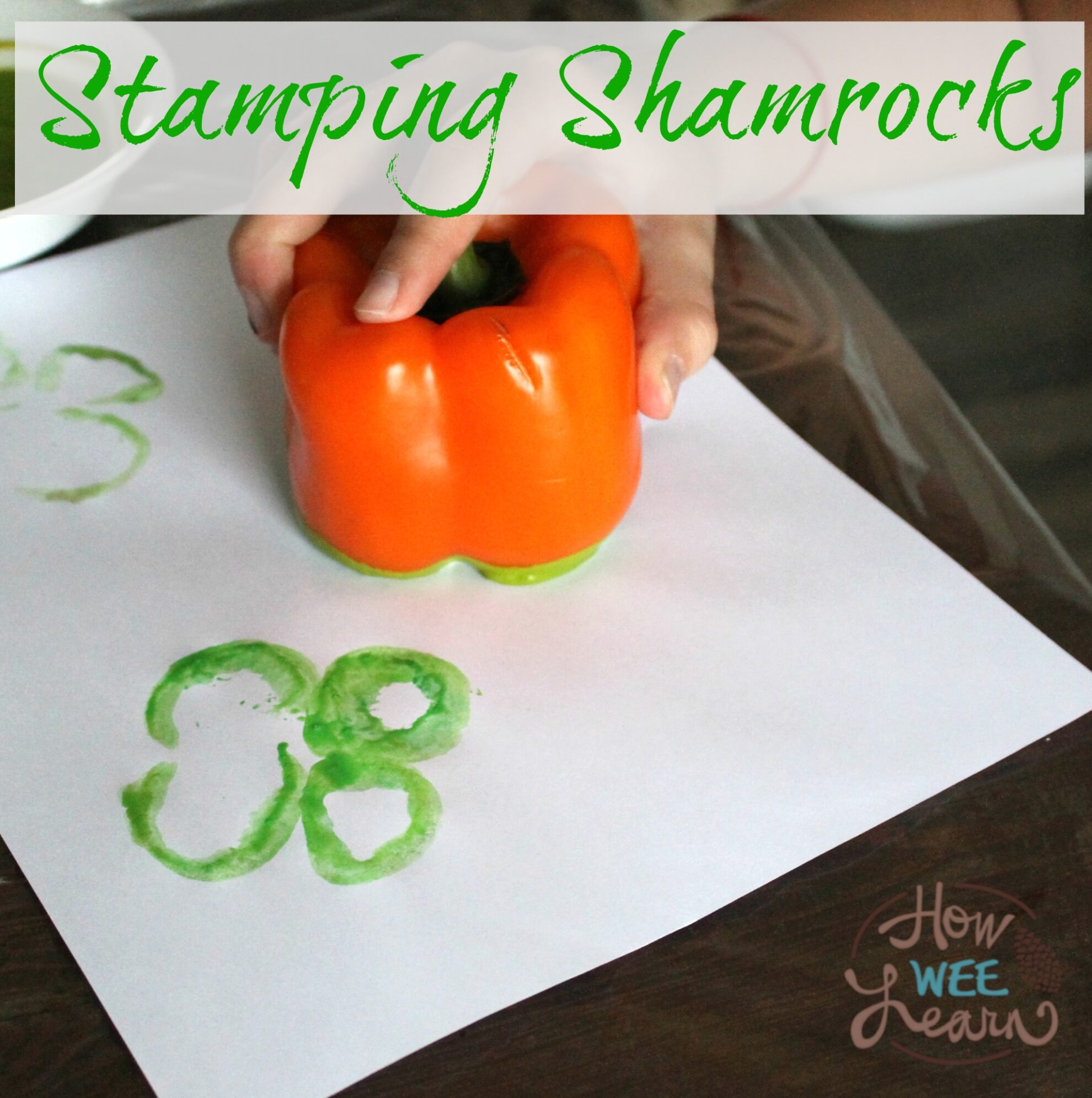 This is a great craft for St Patrick's Day! Making Shamrock stamps with preschoolers out of peppers
