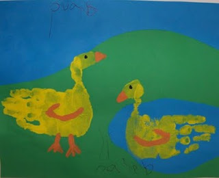 kids handprint art ducks