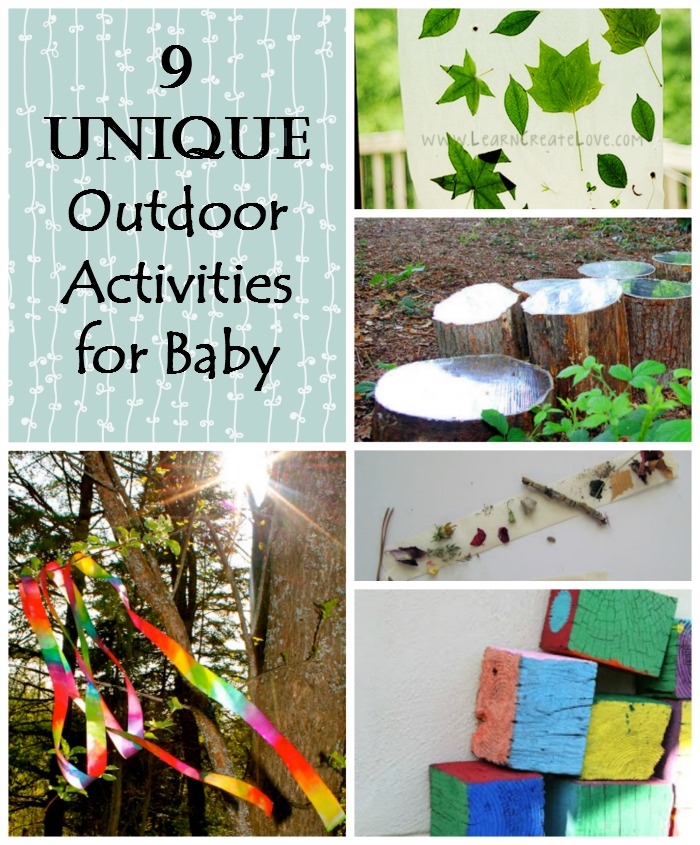 collage of simple nature activities that can be done with babies