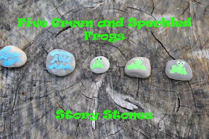 five green and speckled frogs story stones