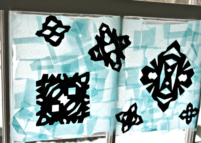 snowflake silhouettes! Beautiful winter art projects for kids.