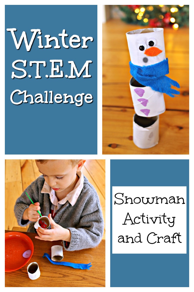 This snowman craft makes for a great winter STEM challenge! Perfect for learning about balance and stability and super cute too! #wintercrafts #winterart #papercrafts #preschoolcrafts #preschoolactivities #kidsactivities #scienceactivities #homeschool #scienceprojects