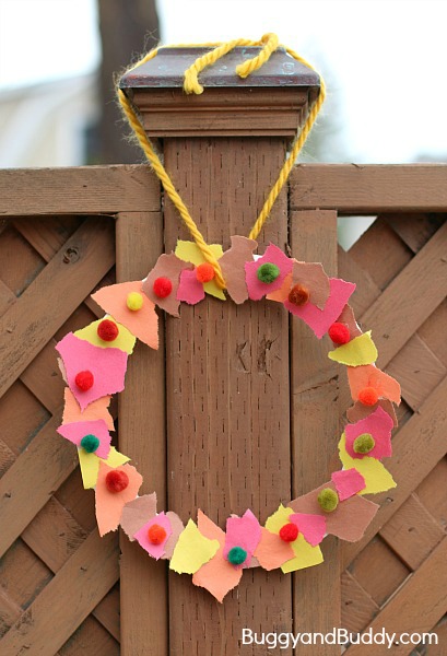 Fall crafts for kids - torn paper wreaths