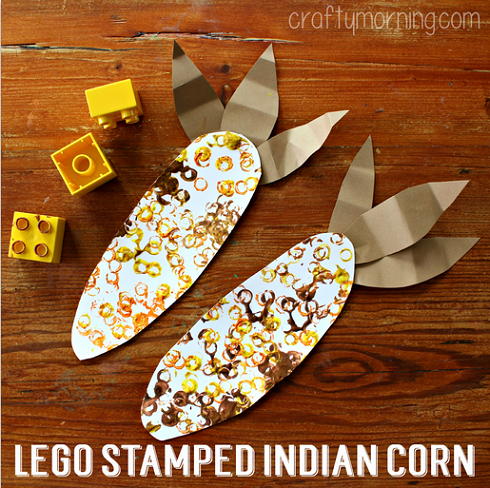 Fall crafts for preschoolers - Lego stamped corn