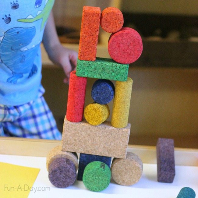Quiet activities for toddlers - cork blocks