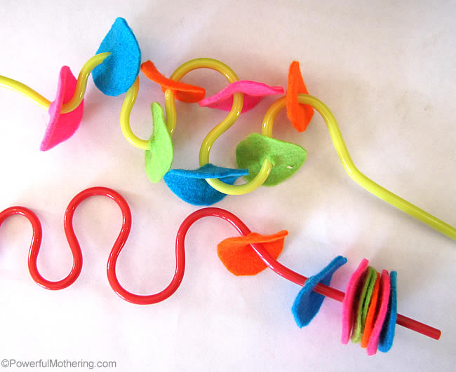 Quiet activities for toddlers - crazy straws and felt
