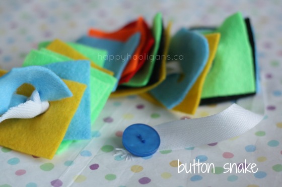 Quiet activities for toddlers - homemade button snake