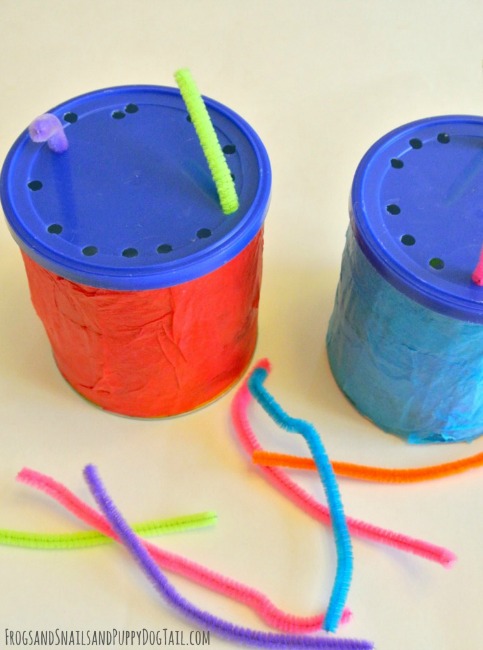 Quiet activities for toddlers - pipe cleaners and cans