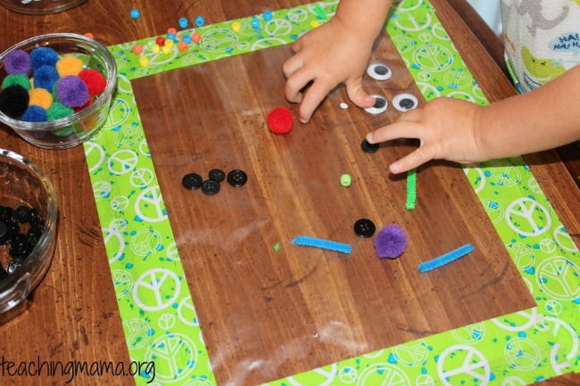 Quiet activities for toddlers - sticky art