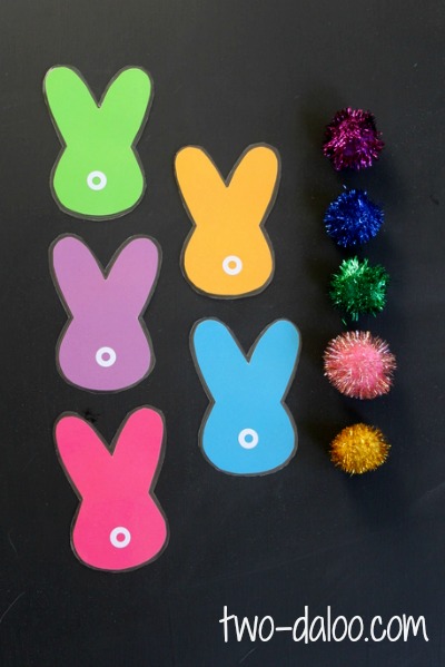 Quiet activities for two year olds - bunny tail color matching