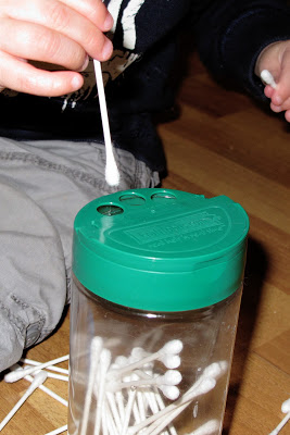 Quiet activities for two year olds - cotton swab and can