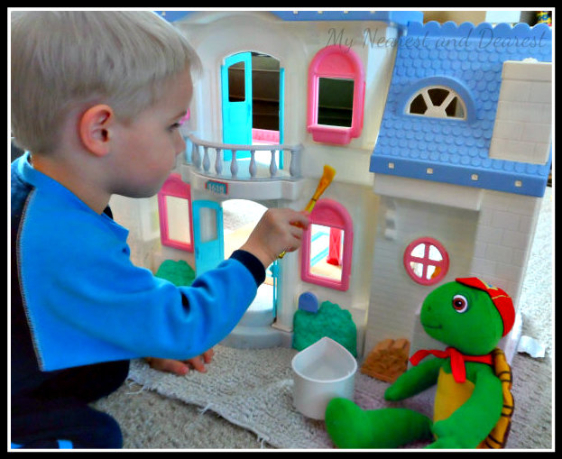 Quiet activities for two year olds - paint the dollhouse
