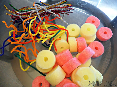 Quiet activities for two year olds - pool noodles and pipe cleaners