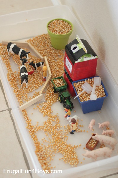 Farm theme activities - corn sensory play
