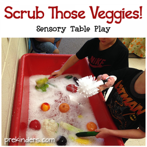 Farm theme activities - scrub the veggies
