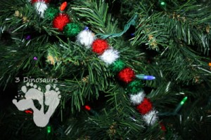 Christmas crafts for kids - stringing pompoms