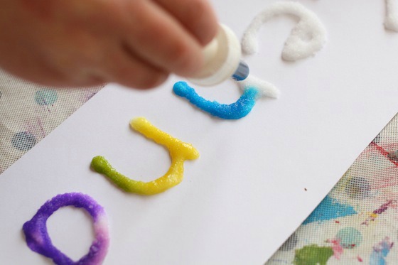 Name activities for preschoolers - glue and watercolor names