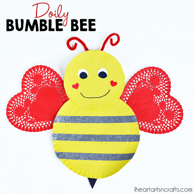 Paper plate valentine crafts - doily bumble bee