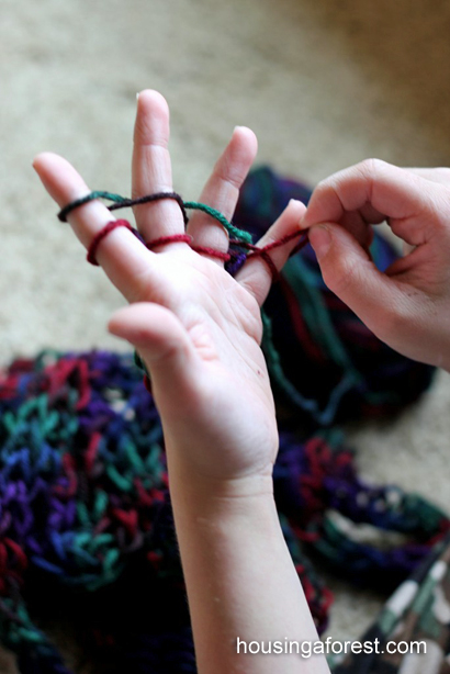 Yarn crafts for kids - finger weaving