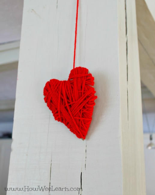 Yarn crafts for kids - yarn wrapped hearts