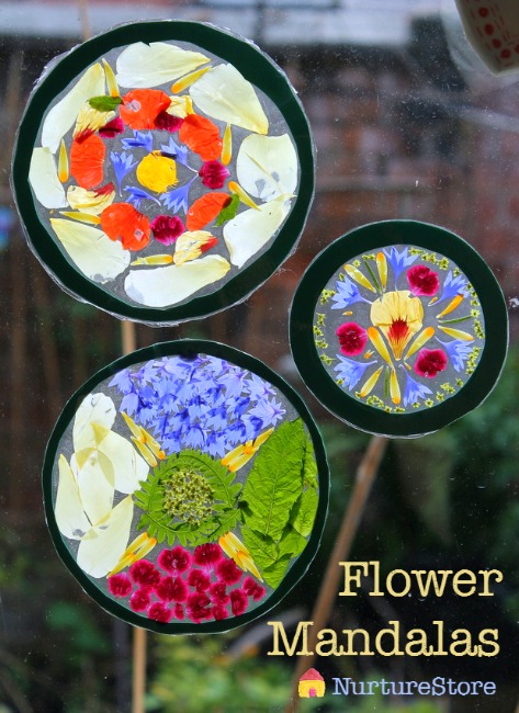 Nature crafts for kids - flower mandalas