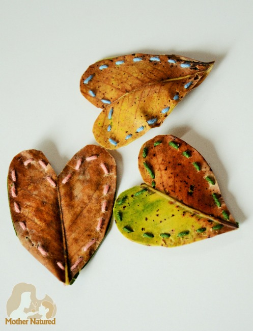 Nature crafts for kids - leaf hearts
