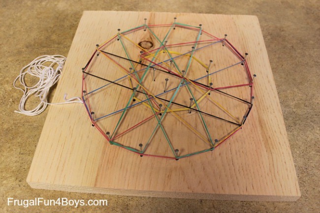 Woodworking projects for kids - geoboard spiderweb