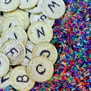 Learning the alphabet this summer - gold coin letter hunt