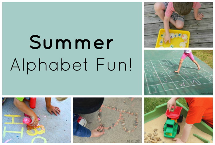 Fun ways to play and learn the alphabet this summer! Great ABC games and activities for preschoolers. #preschool #preschoolers #learning #alphabet #summer
