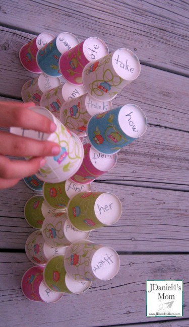 How to teach reading this summer - sight word cup stacking
