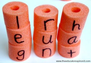 How to teach reading this summer - word making pool noodles