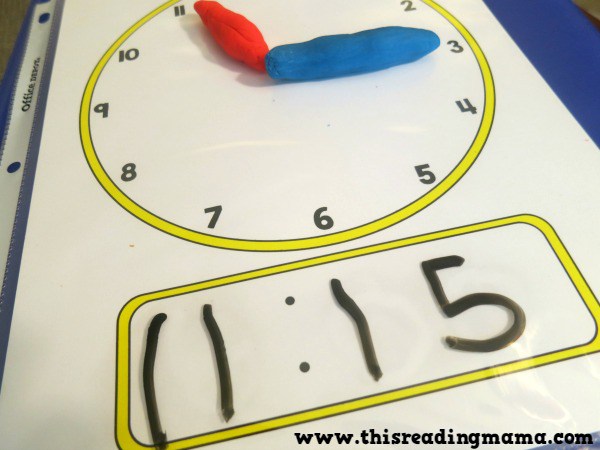 Learn to tell time - play dough mats