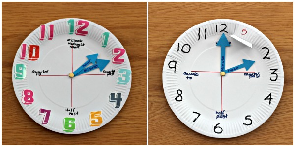 Teaching time to kids - paper plate clock