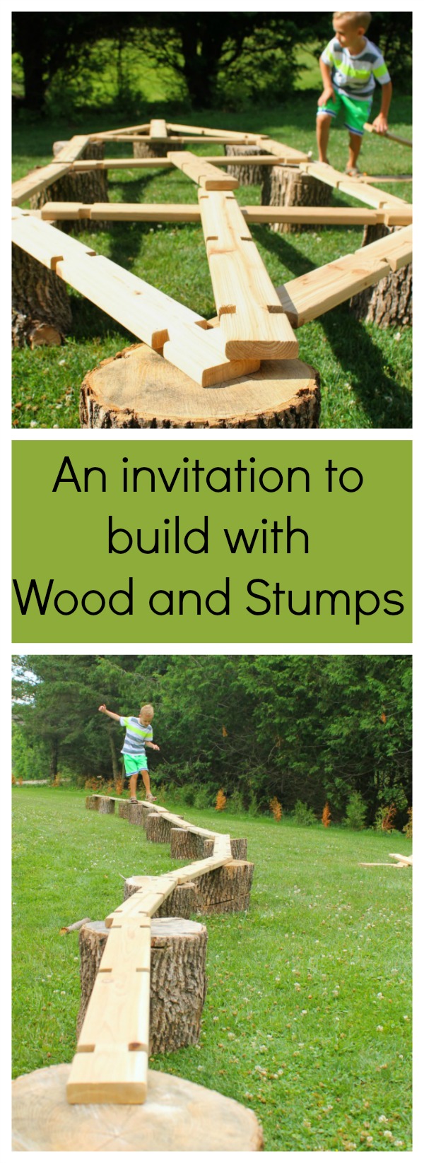 A simple invitation to build big and create with wood. Balance beams, boats - you name it. Great for heavy work and gross motor development, plus just plain old outdoor fun!