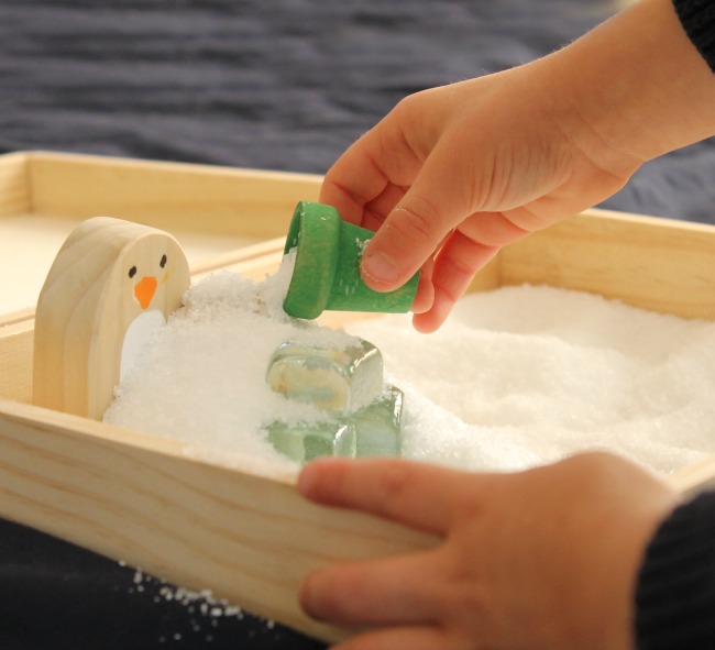 A gorgeous sensory bin idea for preschoolers! Such beautiful wooden toys for kids. Ad. 