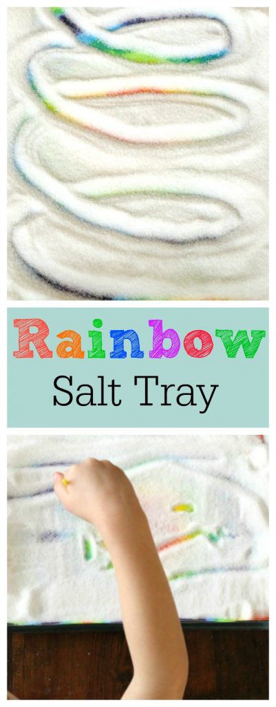 Make a gorgeous rainbow salt tray out of a preschoolers own painting! Such a fun idea.