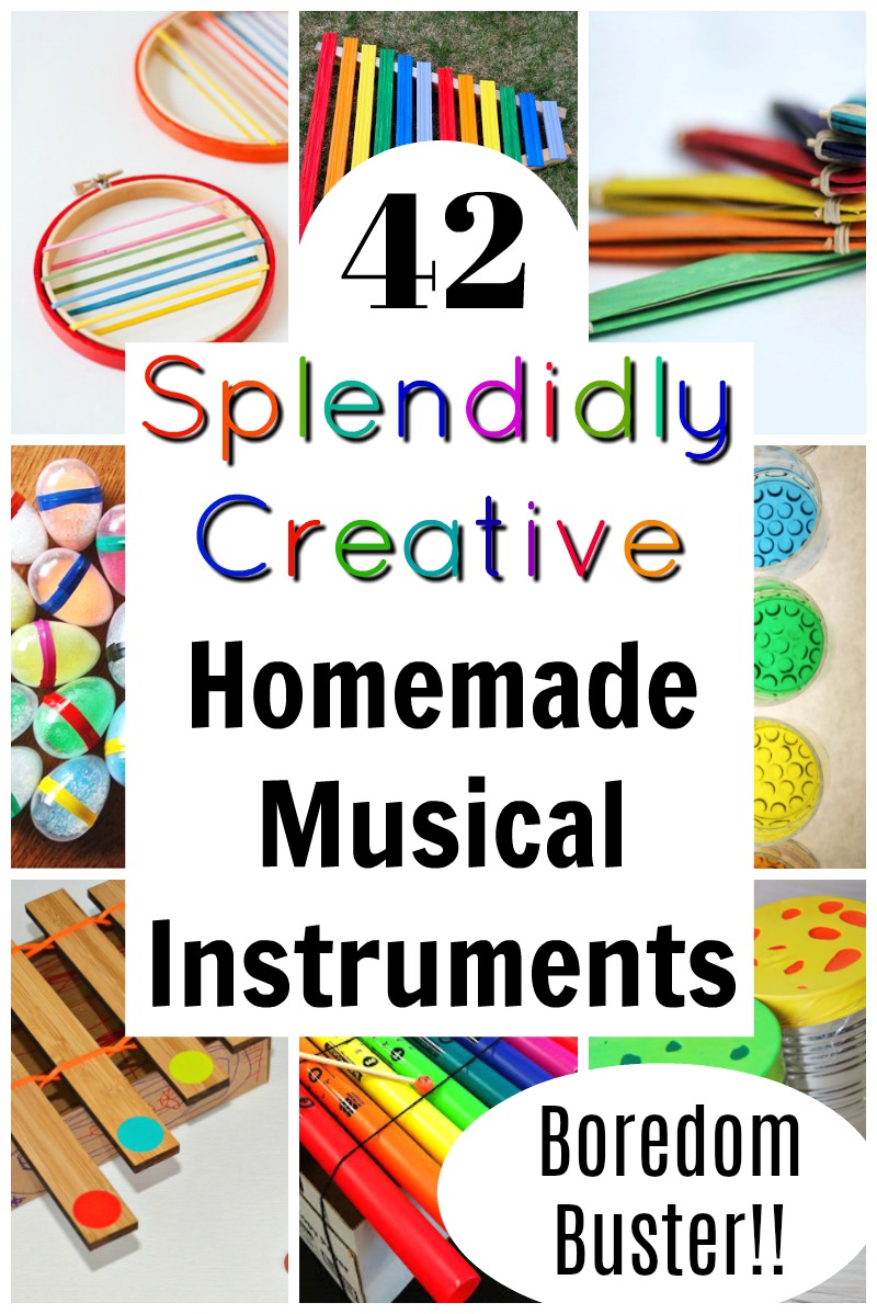 These are awesome, easy, and fun homemade musical instruments for kids to make! #homemademusicalinstruments #musicalinstruments #kidsactivities #kidscrafts #craftsforkids #familyfun #funforkids