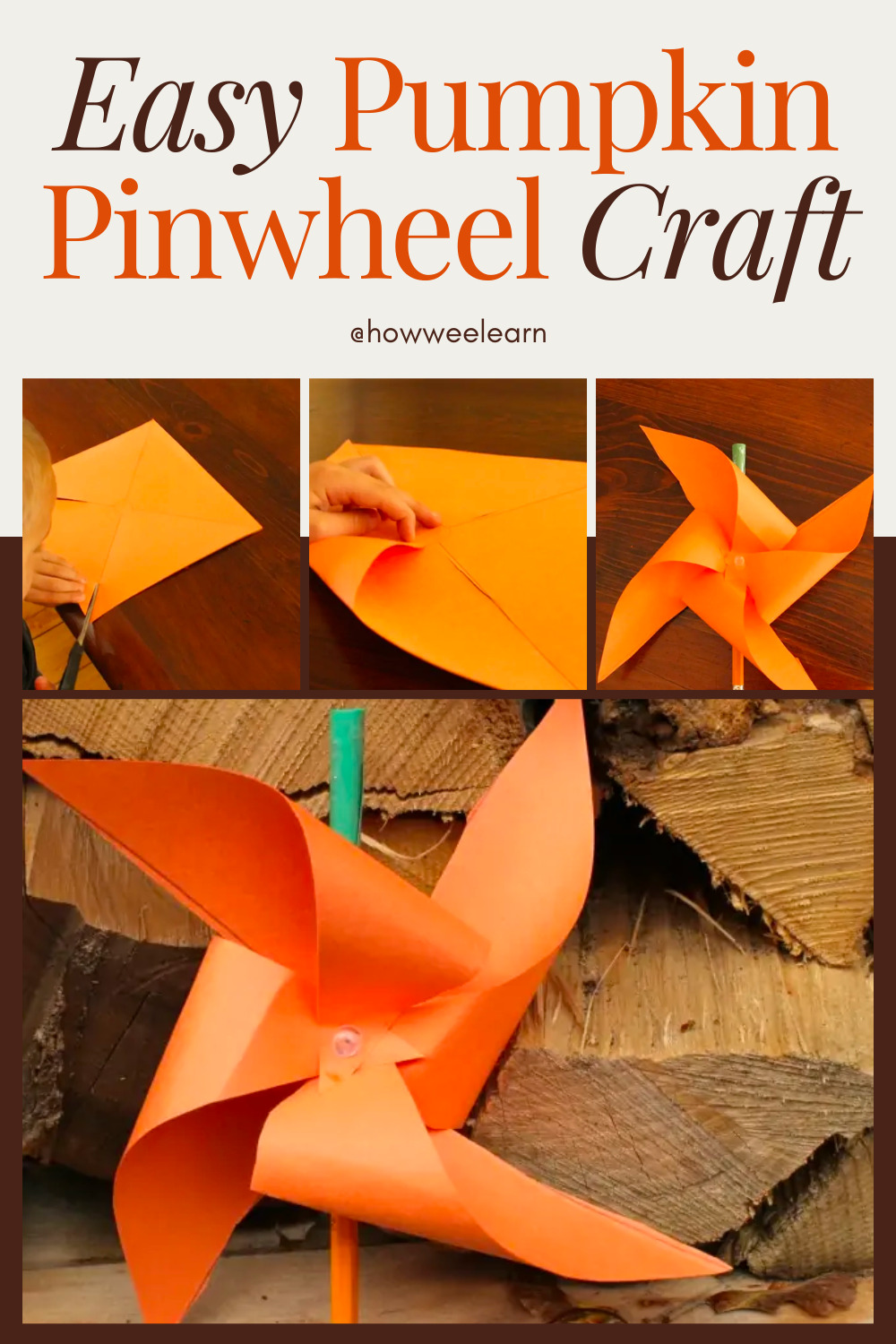 Easy Pumpkin Pinwheel Craft: These pumpkin pinwheels are great Halloween crafts!