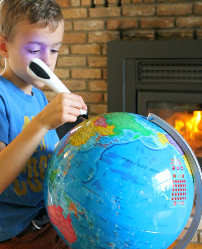 This intereactive globe is such a neat learning tool for kids. Great for homeschoolers! I love that it even has different national anthems! #sponsored #homeschool #geography #littleexperimenters