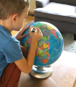 This intereactive globe is such a neat learning tool for kids. Great for homeschoolers! I love that it even has different national anthems! #sponsored #homeschool #geography #littleexperimenters