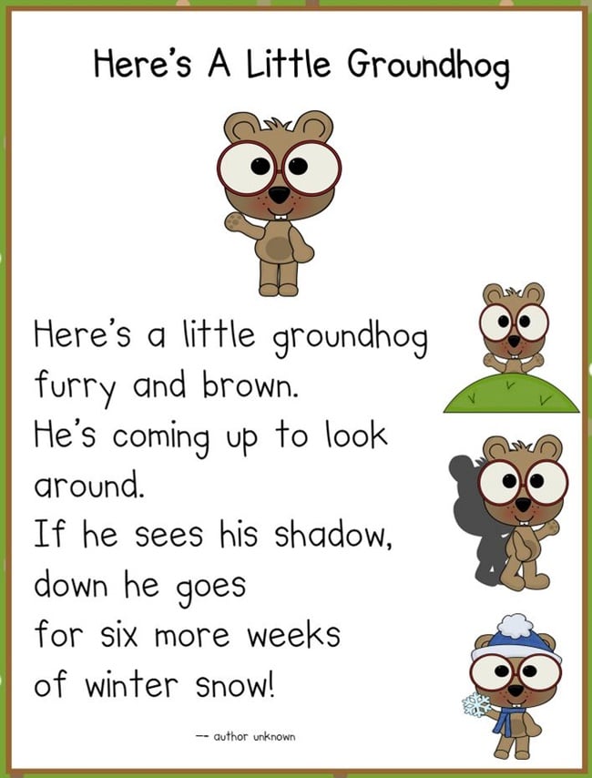 A great groundhog day poem for preschoolers!