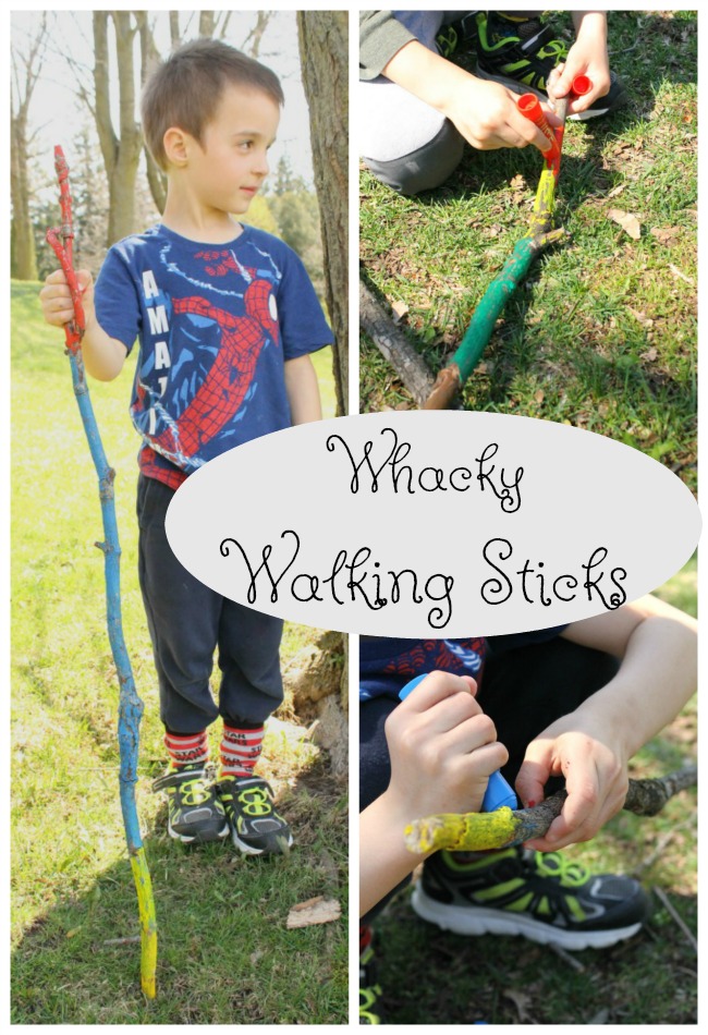 Creating walking sticks for our nature walks! A great preschool craft #sponsored #kwikstix #preschool #crafts #naturewalk #kidscrafts #naturecraft #outside #spring