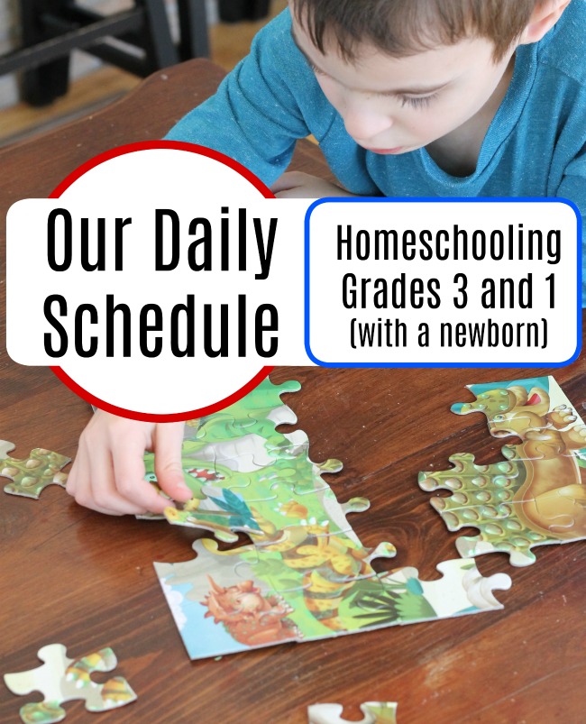 Our daily schedule right now. This is what our day typically looks like! We are a homeschooling family with a newborn as well - this is how we accomplish all we do in a day. #howweelearn #dailyschedule #homeschooling