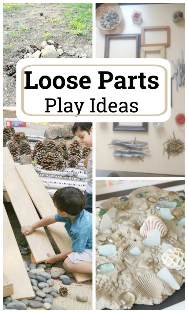 Inspiring ways to spice up your use of loose parts with kids! These loose parts play ideas are so easy and such simple additions to your loose parts centre. Perfect simple activities for preschoolers and toddlers. #Howweelearn #looseparts #playideas #preschoolactivities #kidsactivities #finemotor #sensoryplay #reggio