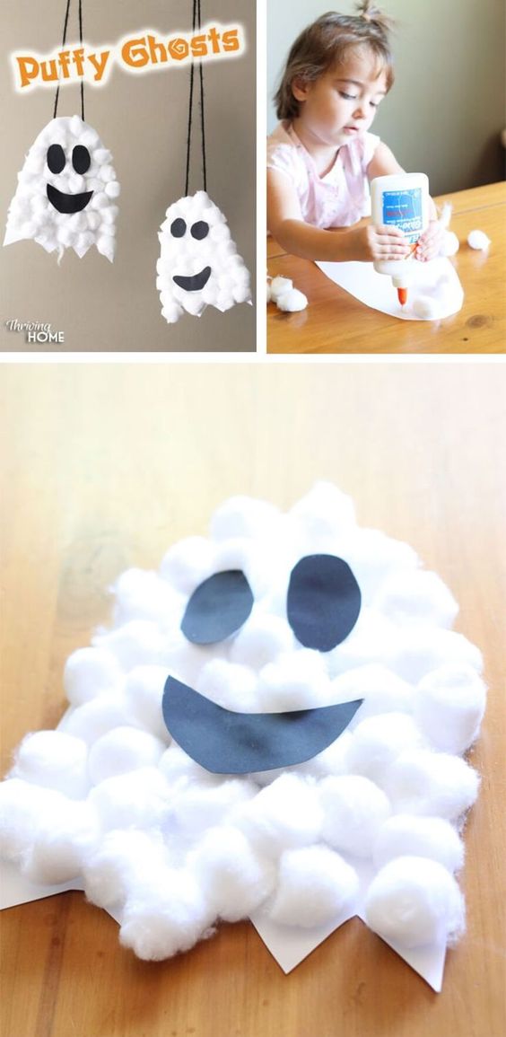Add some cute and cozy to your Halloween with this adorable, sensory ghost craft. Here you'll find a variety of easy Halloween crafts for your kids, toddlers and preschoolers. #Howweelearn #Halloweencrafts #Craftsforkids