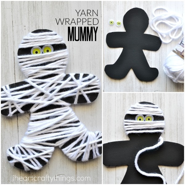 This adorable mummy is simple to make and improves fine motor skills. Here you'll find a variety of easy Halloween crafts for your kids, toddlers and preschoolers. #Howweelearn #Halloweencrafts #Craftsforkids