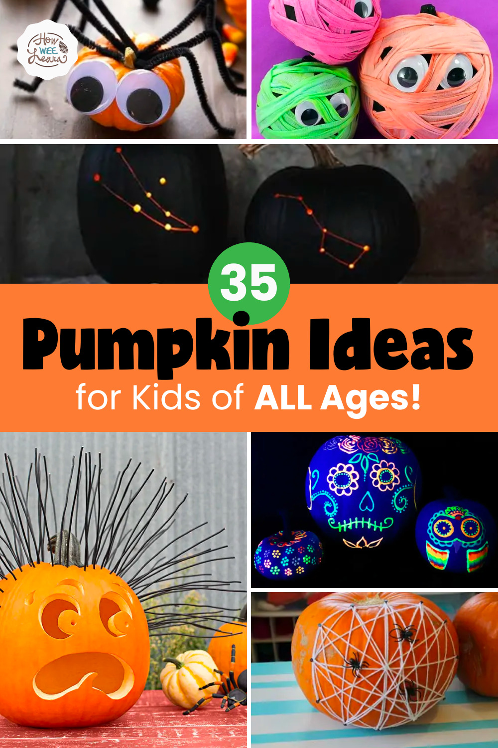 These are perfect NO-CARVE pumpkin decorating ideas that let toddlers and preschoolers get in on the Halloween fun! Great pumpkin crafts for kids. #howweelearn #pumpkindecorating #toddlercrafts #halloweencrafts #jackolantern #pumpkinideas #toddleractivities